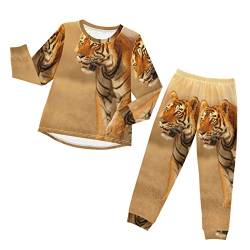 Anantty Kinder Schlafanzug-Set Jahrgang Tiger Pyjama Woman Set, Lang Nachtwäsche Hausanzug Negligee Sleepwear für Jungen Mädchen von Anantty