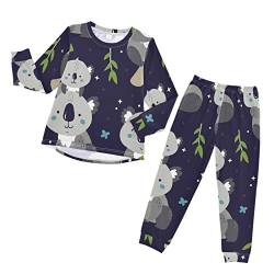 Anantty Kinder Schlafanzug-Set Karikatur Süß Koala Blätter Pyjama Woman Set, Lang Nachtwäsche Hausanzug Negligee Sleepwear für Jungen Mädchen von Anantty