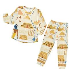 Anantty Kinder Schlafanzug-Set Pyramiden des Alten Ägypten Pyjama Woman Set, Lang Nachtwäsche Hausanzug Negligee Sleepwear für Jungen Mädchen von Anantty