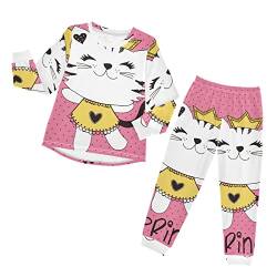 Anantty Kinder Schlafanzug-Set Schön Katze Prinzessin Pyjama Woman Set, Lang Nachtwäsche Hausanzug Negligee Sleepwear für Jungen Mädchen von Anantty