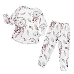 Anantty Kinder Schlafanzug-Set Stammes Traumfänger Feder Pyjama Woman Set, Lang Nachtwäsche Hausanzug Negligee Sleepwear für Jungen Mädchen von Anantty