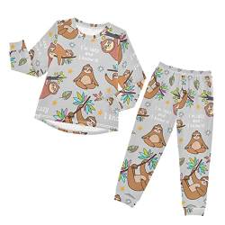 Anantty Kinder Schlafanzug-Set Süß Faultier Pyjama Woman Set, Lang Nachtwäsche Hausanzug Negligee Sleepwear für Jungen Mädchen von Anantty