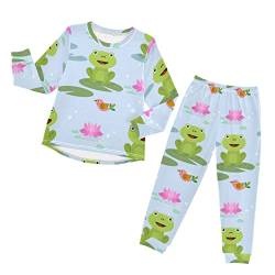 Anantty Kinder Schlafanzug-Set Süß Frosch Blume Lotus Pyjama Woman Set, Lang Nachtwäsche Hausanzug Negligee Sleepwear für Jungen Mädchen von Anantty