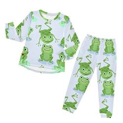 Anantty Kinder Schlafanzug-Set Süß Grün Frösche Pyjama Woman Set, Lang Nachtwäsche Hausanzug Negligee Sleepwear für Jungen Mädchen von Anantty