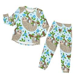 Anantty Kinder Schlafanzug-Set Süß Karikatur Faultier Am AST hängen Pyjama Woman Set, Lang Nachtwäsche Hausanzug Negligee Sleepwear für Jungen Mädchen von Anantty