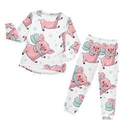 Anantty Kinder Schlafanzug-Set Süß Karikatur Schwein Muster Pyjama Woman Set, Lang Nachtwäsche Hausanzug Negligee Sleepwear für Jungen Mädchen von Anantty