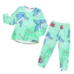 Anantty Kinder Schlafanzug-Set Süß Meer Delfin Pyjama Woman Set, Lang Nachtwäsche Hausanzug Negligee Sleepwear für Jungen Mädchen von Anantty