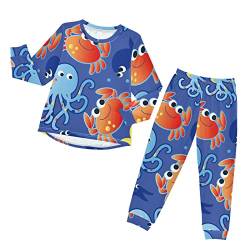 Anantty Kinder Schlafanzug-Set Süß Meer Tintenfisch Krabbe Fisch Pyjama Woman Set, Lang Nachtwäsche Hausanzug Negligee Sleepwear für Jungen Mädchen von Anantty