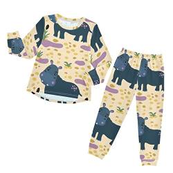 Anantty Kinder Schlafanzug-Set Süß Nilpferd Muster Pyjama Woman Set, Lang Nachtwäsche Hausanzug Negligee Sleepwear für Jungen Mädchen von Anantty