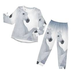 Anantty Kinder Schlafanzug-Set Tier Weiß Pferd Pyjama Woman Set, Lang Nachtwäsche Hausanzug Negligee Sleepwear für Jungen Mädchen von Anantty