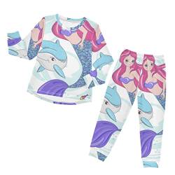 Anantty Kinder Schlafanzug-Set Tropisch Tier Meerjungfrau Delphin Fisch Pyjama Woman Set, Lang Nachtwäsche Hausanzug Negligee Sleepwear für Jungen Mädchen von Anantty