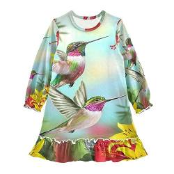 Anantty Mädchen Nachthemd Blumen Tropisch Vogel Kolibri Langarm Schlafanzug Kleider Nachtwäsche Nightdress Pyjamas von Anantty