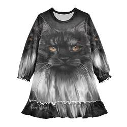 Anantty Mädchen Nachthemd Maine Coon Katze Langarm Schlafanzug Kleider Nachtwäsche Nightdress Pyjamas von Anantty