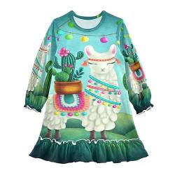 Anantty Mädchen Nachthemd Schön Alpaka Llama Kaktus Langarm Schlafanzug Kleider Nachtwäsche Nightdress Pyjamas von Anantty