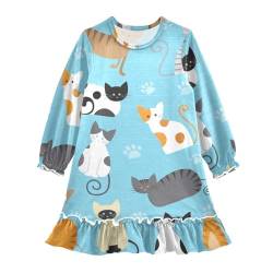 Anantty Mädchen Nachthemd Süß Karikatur Katze Langarm Schlafanzug Kleider Nachtwäsche Nightdress Pyjamas von Anantty