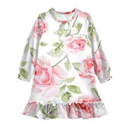 Anantty Mädchen Nachthemd Vintage Rose Langarm Schlafanzug Kleider Nachtwäsche Nightdress Pyjamas von Anantty