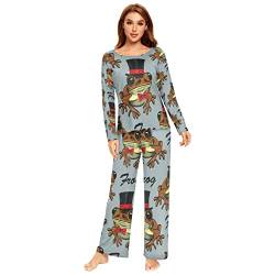 Damen-Pyjama-Set, Galaxie, Sonne, Mond, Stern, Pyjama-Set, langärmelig, lange Hose, 2-teilig, Loungewear, Nachtwäsche, mehrfarbig, 36 von Anantty