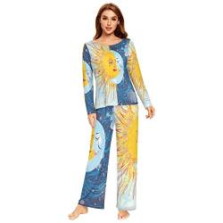 Damen-Pyjama-Set, Tag und Nacht, Sonne und Mond, Pyjama-Set, langärmelig, lange Hose, 2-teilig, Loungewear, Nachtwäsche, mehrfarbig, 36 von Anantty