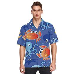 Herren Hawaii-Hemden, niedliches Meeres-Oktopus, Krabbenfisch, Strandhemden, Knopfleiste, kurzärmelig, lässig, Aloha-Hemden, kurzärmelig, mehrfarbig, XL von Anantty