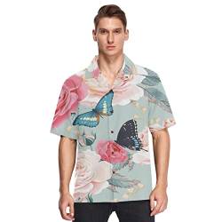 Herren Hawaii-Hemden mit Blumenmuster, Tier, Schmetterling, Strandhemden, Knopfleiste, kurzärmelig, lässig, Aloha-Hemden, kurzärmelig, mehrfarbig, L von Anantty