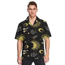 Herren Hawaii-Hemden süße Sonne Mond Sterne Kristalle Blumen Strand Hemden Knopfleiste Kurzarm Casual Aloha Shirts Kurzarm, mehrfarbig, L von Anantty