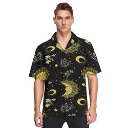 Herren Hawaii-Hemden süße Sonne Mond Sterne Kristalle Blumen Strand Hemden Knopfleiste Kurzarm Casual Aloha Shirts Kurzarm, mehrfarbig, XL von Anantty