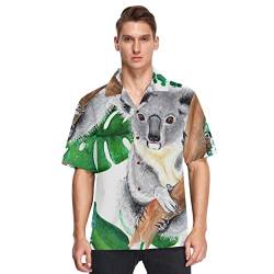 Herren Hawaiihemd Aquarell Koala Palme Blätter Casual Kurzarm Hawaiihemd Urlaub Sommer Aloha Bedruckter Strand Beilaufig Hawaii Hemd von Anantty