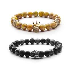 Pärchen Armband Set in Geschenkbox CZ Gelb Kaiserlicher Jaspis Dame Schwarzer König Geschenk für Partner Ihn Sie Freund Freundin Ehemann Ehefrau Männer Frauen Jahrestag Geburtstagsgeschenk von Anavego