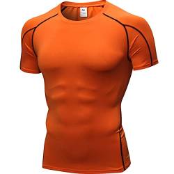 Anawakia Herren-Kompressionsshirt, kurzärmelig, kühl, trocken, athletisch, Kompressions-T-Shirt für Herren, Workout, Orange (Orange, Größe S) von Anawakia