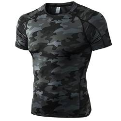 Anawakia Herren-Kompressionsshirt, kurzärmelig, kühl, trocken, athletisch, Kompressions-T-Shirt für Herren, Workout-Shirt (Camouflage-Schwarz, Größe XL) von Anawakia