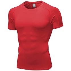 Anawakia Herren-Kompressionsshirt, kurzärmelig, kühl, trocken, athletisch, Kompressions-T-Shirt für Herren, Workout-Shirt (Rot, Größe L) von Anawakia