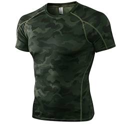 Anawakia Kompressionsshirt für Herren, kurzärmelig, kühl, trocken, athletisch, Kompressions-T-Shirt für Herren, Workout-Shirt (Camouflage-Grün, Größe L) von Anawakia