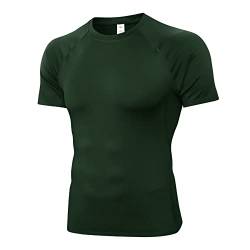 Anawakia Kurzarm-Kompressionsshirt für Herren, sportlich, Workout, T-Shirt, Baselayer, Grün , Groß von Anawakia