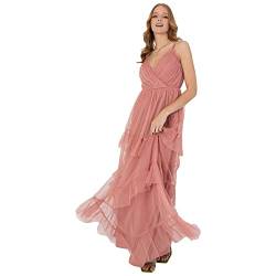 Anaya with Love Damen Ladies Maxi Cami Dress For Womens Strappy Tiered Ruffle Frilly Faux V Neckline Long For Bridesmaids Kleid, Rosa, 40 EU von Anaya with Love