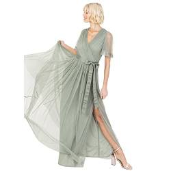 Anaya with Love Damen Ladies Maxi Dress Women V Neckline Short Sleeve Frilly Long Empire Waist for Wedding Guest Bridesmaid Maid of Honour Kleid, Frosted Green, 54 von Anaya with Love