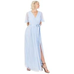 Anaya with Love Damen Ladies Maxi Dress Women V Neckline Short Sleeve Frilly Long Empire Waist for Wedding Guest Bridesmaid Maid of Honour Kleid, Light Blue, 52 von Anaya with Love