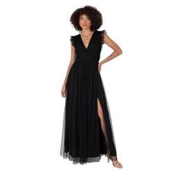 Anaya with Love Women's Maxi Dress Ladies V-Neck Short Sleeve Split Tulle A-line for Wedding Guest Bridesmaid Evening Occasion Ball Gown, Schwarz 36 von Anaya with Love