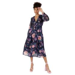 Anaya with Love Women's Midi Dress Ladies Long Sleeves V-Neck Floral Print A-line for Wedding Guest Evening Occasion Party, Navy, 34 von Anaya with Love