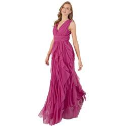 Maxi Dress for Women Ladies Long Evening Gown V Neck Back Keyhole with Ruffle Sleeveless for Wedding Guest Prom Ball Pink Size 44 von Anaya with Love