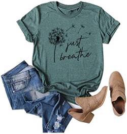 Anbech Damen-T-Shirts mit Löwenzahn-Motiv, lässig, für den Sommer - Grün - Groß von Anbech