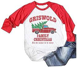 Griswold Familien-Weihnachts-Damen-Shirt, Merry Xmas Tree Print Casual Tees Baseball Raglanärmel Tops, B-red, X-Groß von Anbech