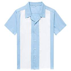 Anchor MSJ Herren 50er Jahre Herren Kleidung Rockabilly Stil Baumwolle Herren Hemden Kurzarm Fifties Bowling Casual Button-Down Shirts, Blau, XL von Anchor MSJ