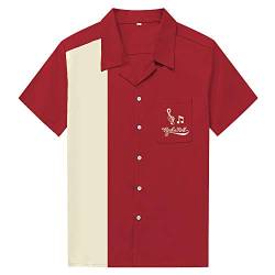 Anchor MSJ Herren 50er Jahre Männliche Kleidung Rockabilly Stil Baumwolle Herren Hemd Kurzarm Fifties Bowling Casual Button-Down-Shirts - Rot - XX-Large von Anchor MSJ