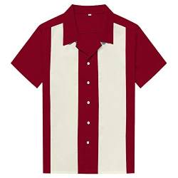 Anchor MSJ Herren 50er Jahre männlich Kleidung Rockabilly-Art-beiläufige Baumwollbluse Fifties Bowling-Kleid Shirts Large Maroon von Anchor MSJ