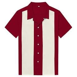 Anchor MSJ Herren 50er Jahre männlich Kleidung Rockabilly-Art-beiläufige Baumwollbluse Fifties Bowling-Kleid Shirts X-Large Maroon von Anchor MSJ