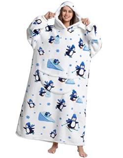 Ancokig Extra Lang Hoodie Decke, Oversize Decken Hoodie Pullover, Decken Sweatshirt mit Riesen-Taschen Einheitsgröße Für Männer Frauen Erwachsene (Pinguin - extra Lang) von Ancokig