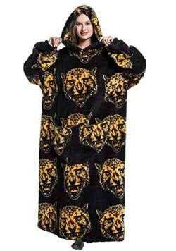 Ancokig Übergroße Tragbare Decken Hoodie Sweatshirt für Damen Herren,Warme Flauschige Übergroße Hoodie Sweatshirt mit Riesen-Taschen (Leopardenkopf) von Ancokig
