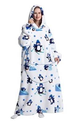 Ancokig Übergroße Tragbare Decken Hoodie Sweatshirt für Damen Herren,Warme Flauschige Übergroße Hoodie Sweatshirt mit Riesen-Taschen (Pinguin) von Ancokig