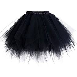 Damen Tüllrock tütü Rock 50er Rockabilly Petticoat Tutu Unterrock Kurz Ballett Tanzkleid Cosplay Ballkleid Abendkleid (L-XL,Schwarz) von Ancokig