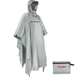 Andake Regenponcho Herren Unisex Regencape Regenumhang, Fahrrad Poncho, für Erwachsene, mit Ärmeln Kapuze, Wasserundurchlässige Beschichtung Poncho Grau von Andake